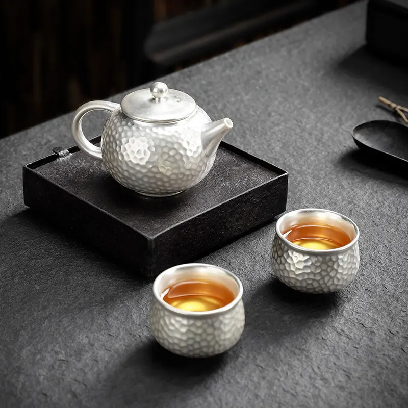 

Sterling Silver Kung Fu Tea Set Household One Pot Two Cups Portable Kung Fu Tea Set Complete Ceramic Tea Cup High-grade