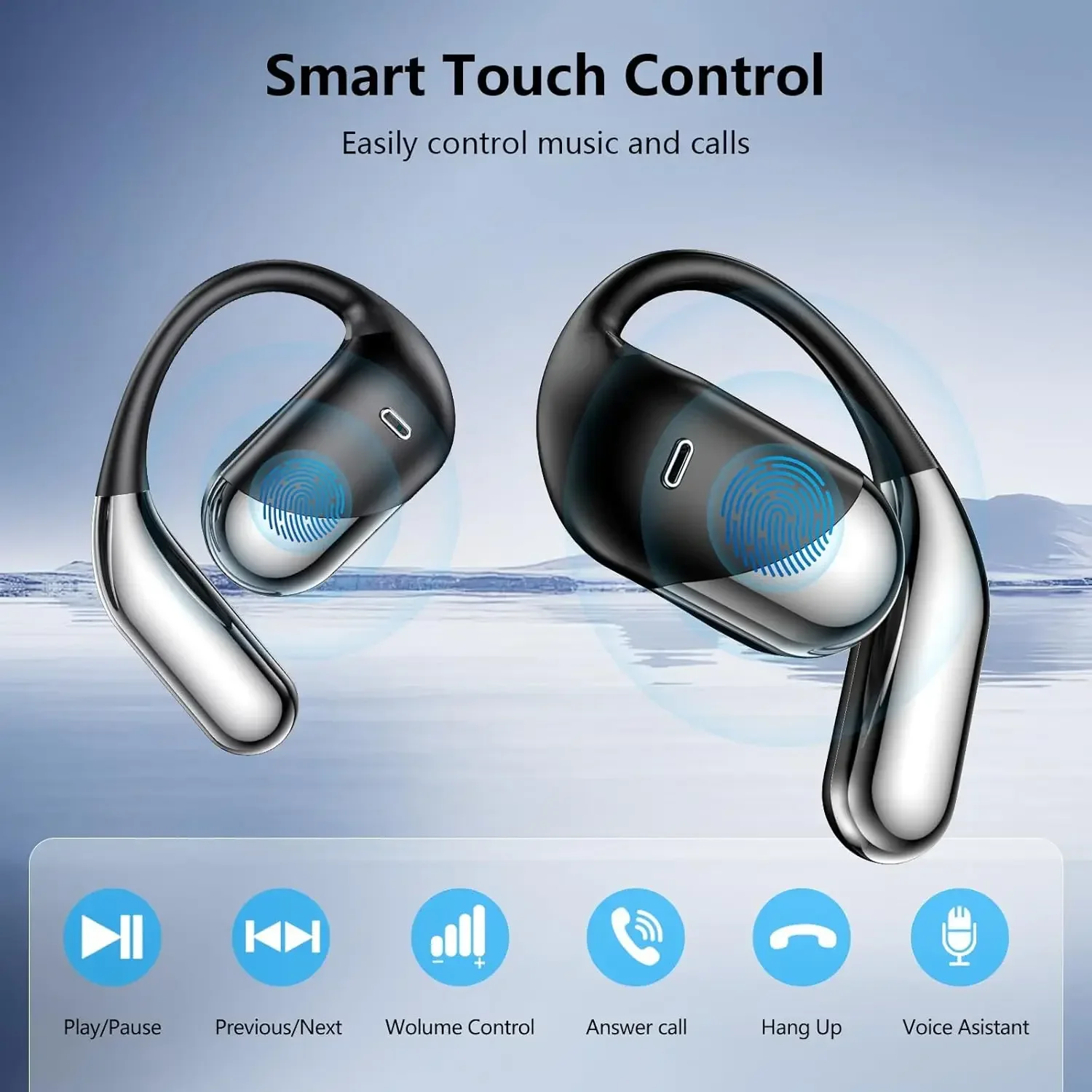 Wireless Earbuds Sport Bluetooth V6.1 Headphones with Noise Cancelling Mic 60hrs HiFi Stereo Over Ear Bud LED Display USB-C IPX7
