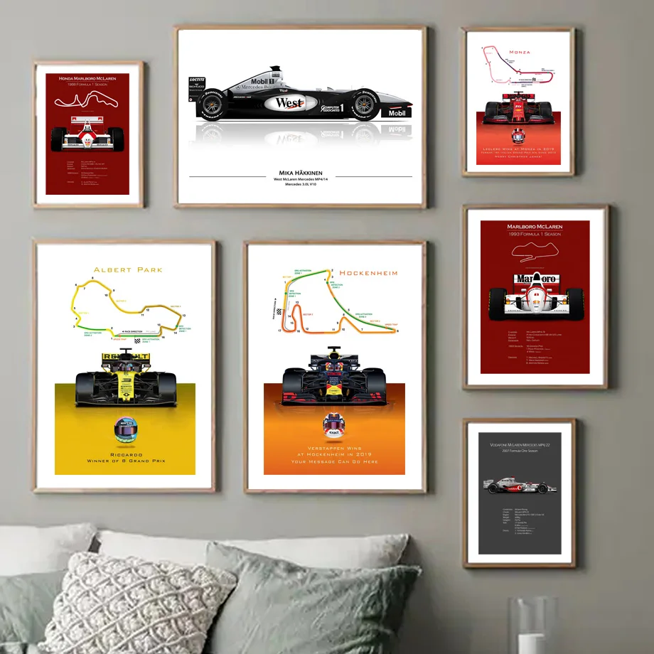 F1 Formula 1 Motorsports  Sports Racing Cars Wall Art Mural Canvas Painting Poster Print Modern Pictures Living Boy Room Decor