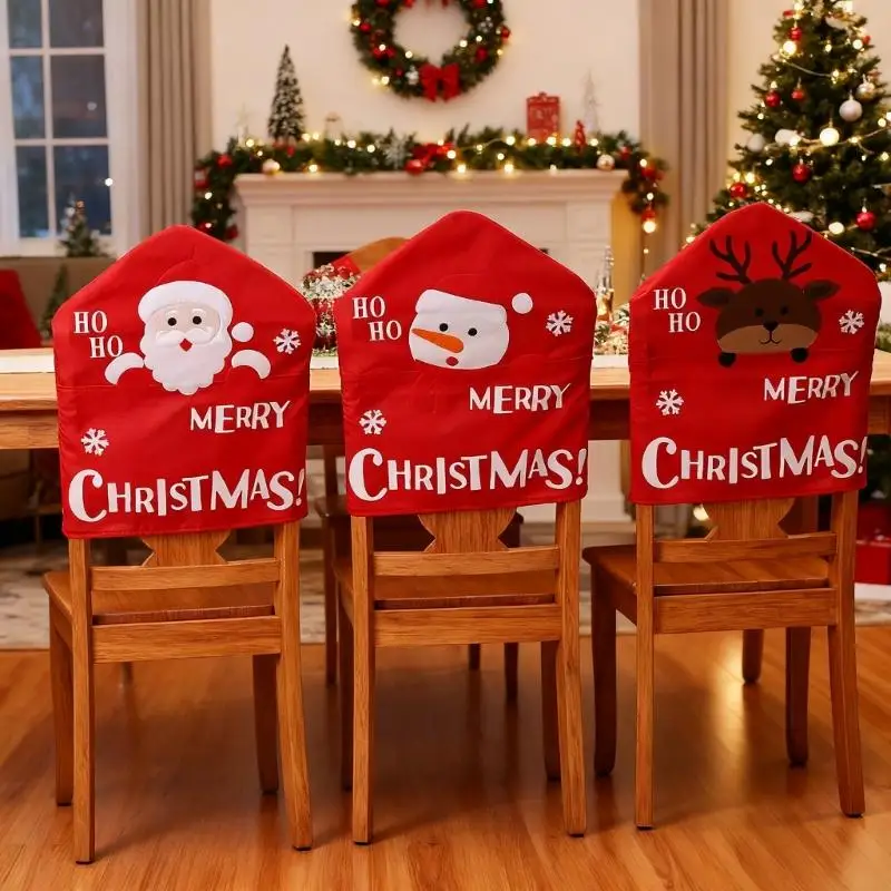 Sustainable Santa Figure Chair Cover Reusable Washable Universals Measurement for Christmas Family Party Decoration 87HA