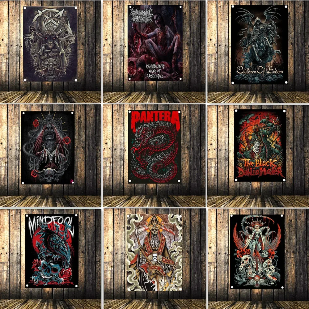 

Creepy Dark Death Art Poster Wall Hanging Flag Tapestry Metal Art Rock Music Poster Club Bar Pub Home Decor Banner Wall Painting