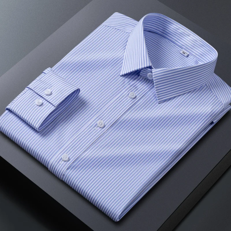 Bamboo Fiber New Classic Striped Plaid Shirt Men Long Sleeve Slim Fit 3xl Business Men's White Dress Shirt Long Sleeve Casual