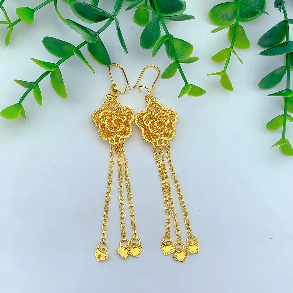 Nigerianisches 24K Goldfarbenes Brautschmuckset für Frauen, äthiopisches Dubai-Blumen-Halsketten-, Armband-, Ohrring- und Ringset, Partygeschenk – Detail 4