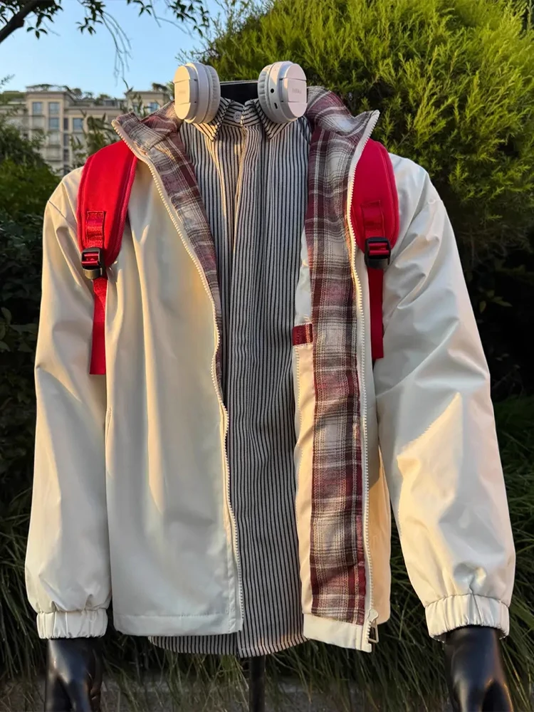 Męska kurtka baseballowa Cleanfit w kratę, jesienna, z wywijanym kołnierzem, w stylu amerykańskim retro, dla par, odzież wierzchnia, dopasowany krój, patchwork, Yout...