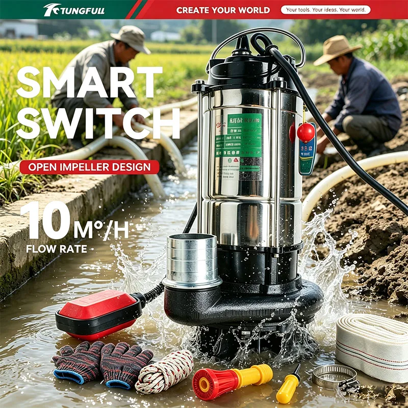 220V Stainless Steel Submersible Sewage Pump Self‑priming for Agricultural Pumping Garden Drainage Irrigation Tools