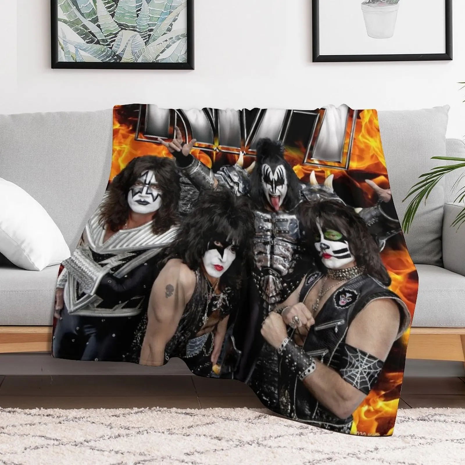 KISS with Logo and band Throw Blanket Retros Plaid on the sofa Blankets