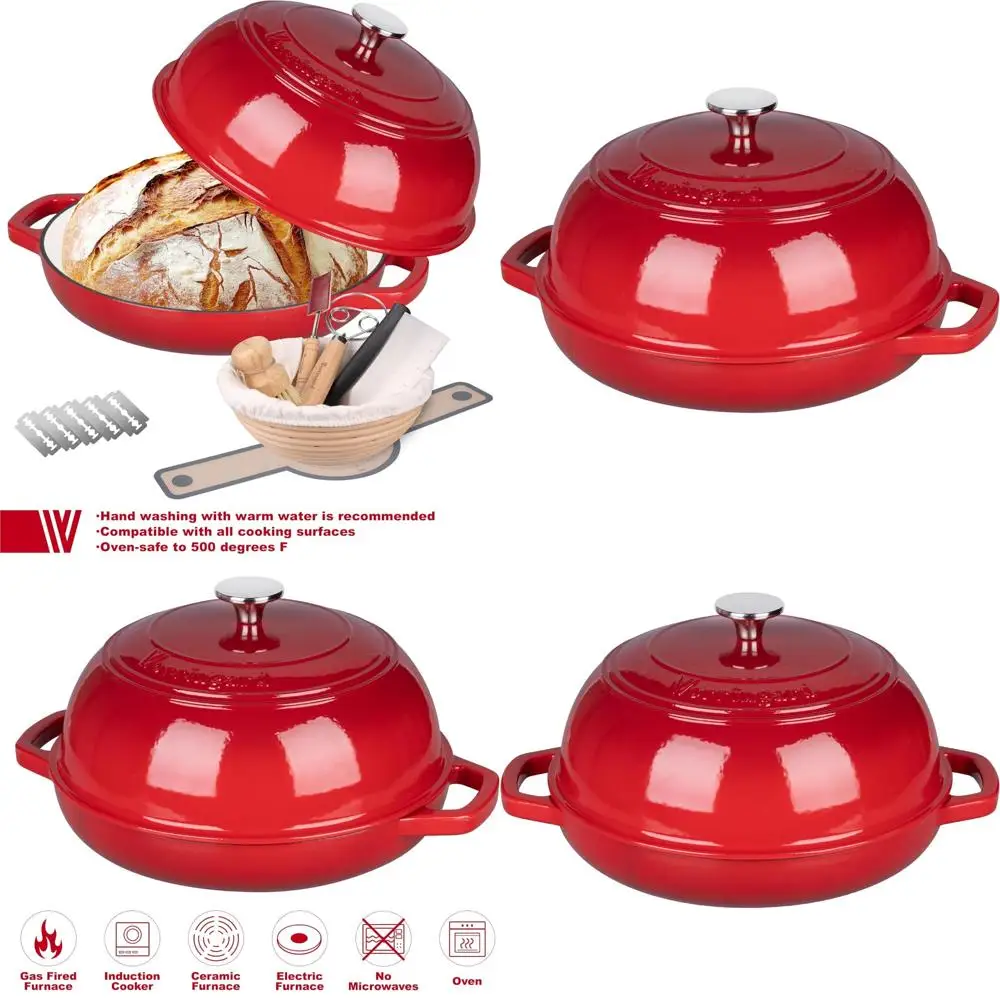 

Эмалированная чугунная голландская духовка с крышкой для выпечки хлеба на закваске, идеально подходит для расстойки хлеба и выпечки, идеально подходит для домашнего хлеба