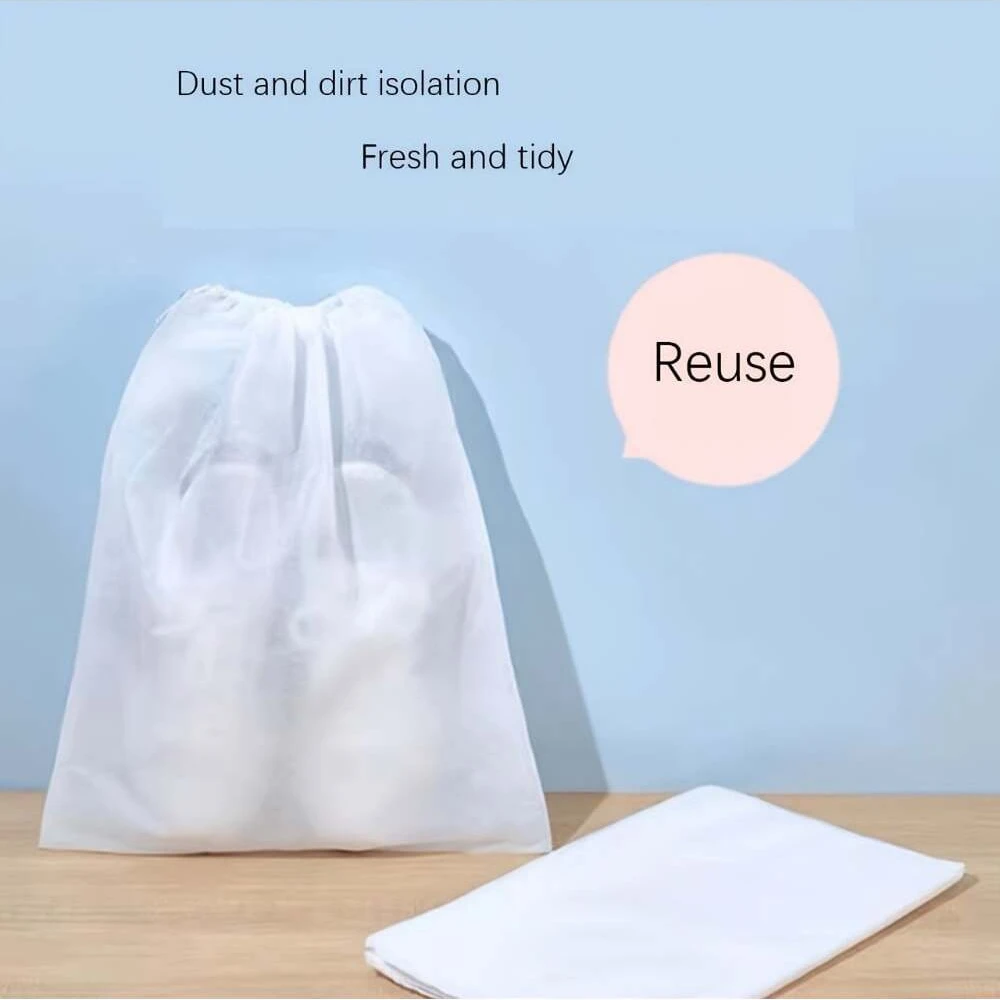 Portable Shoe Dust Covers Non-Woven Fabric Drawstring Travel Storage Bag Clear Dustproof Pouch For Drying Shoes Shoes Protector