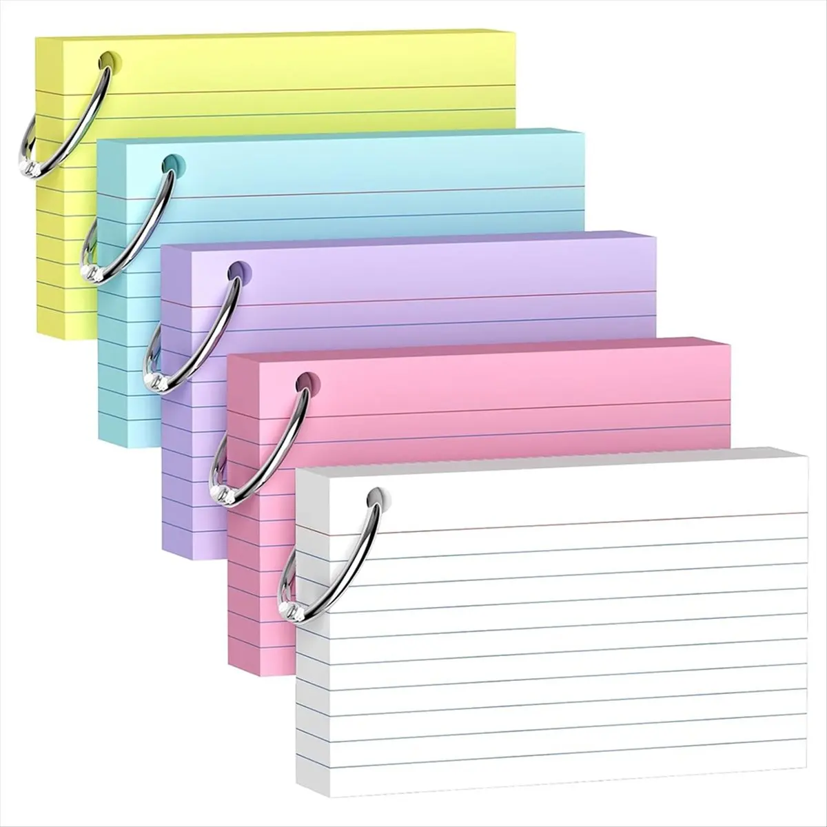 AA83 250-Pack 3x5 Inch Colored Index Cards with Key Ring - Heavyweight 180gsm for Effective Study and Organization