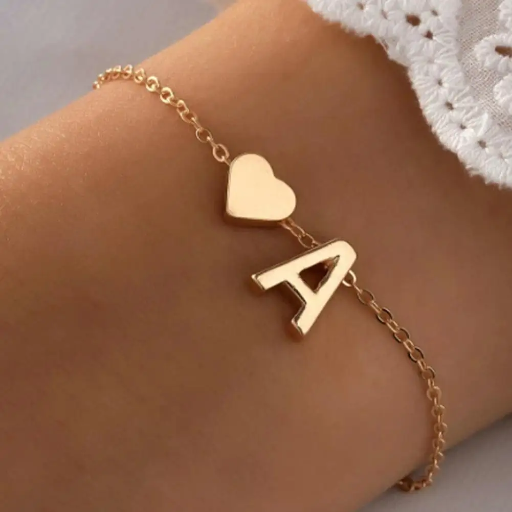 26 Letters Bracelet Alphabet Bracelet For Women Men Lovers DIY Personalized Name Alloy Heart-shaped Bracelet Jewelry Accessories