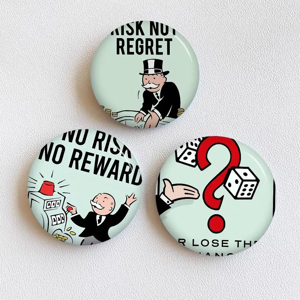 Monopoly Millionaire Dollar Money 58mm Cute Anime Figure Icon Badge Handmade Tinplate Brooch for Backpack Clothes Chest Ornament