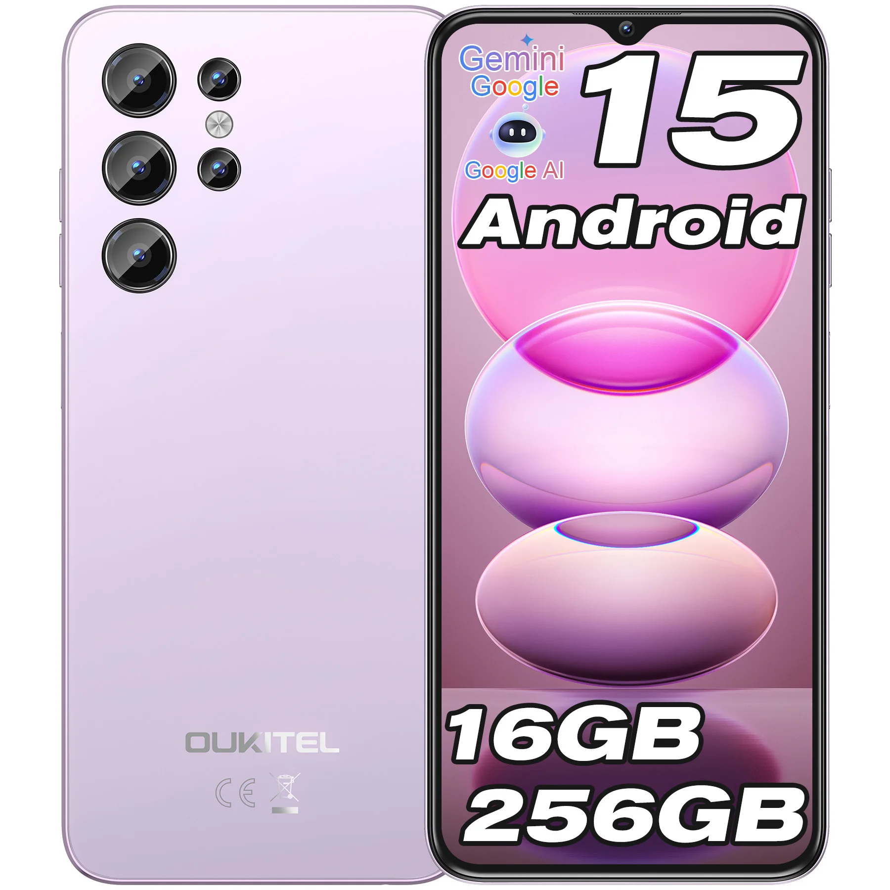 OUKITEL C1 Pro Android 15 携帯電話、16GB RAM+256GB ROM/TF 1TB