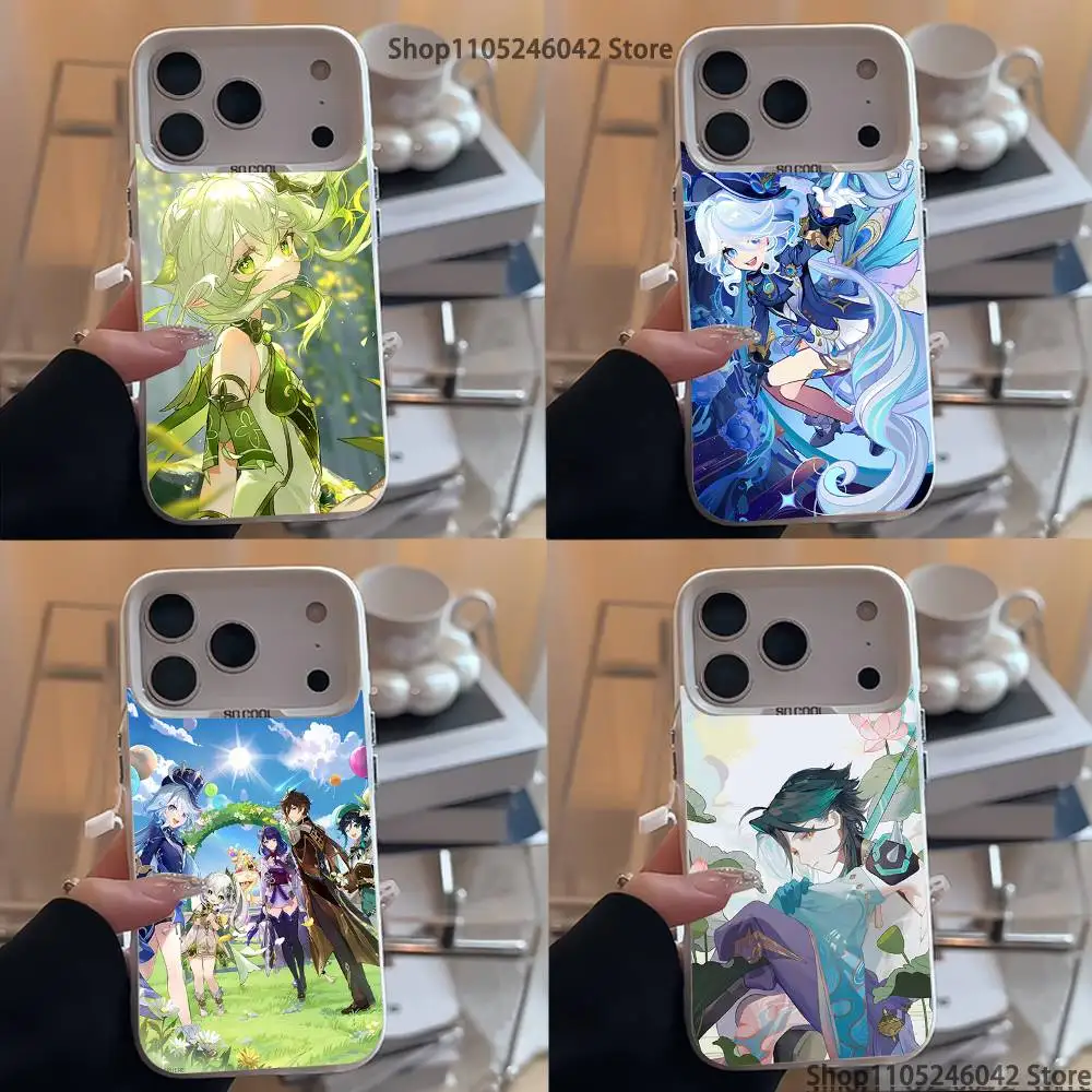 

Anime G-Genshin Impact For iPhone 17,16,15,14,13,12,11,Mini,Pro,E,SE4,XS,MAX White Shockproof Candy Matte Cover