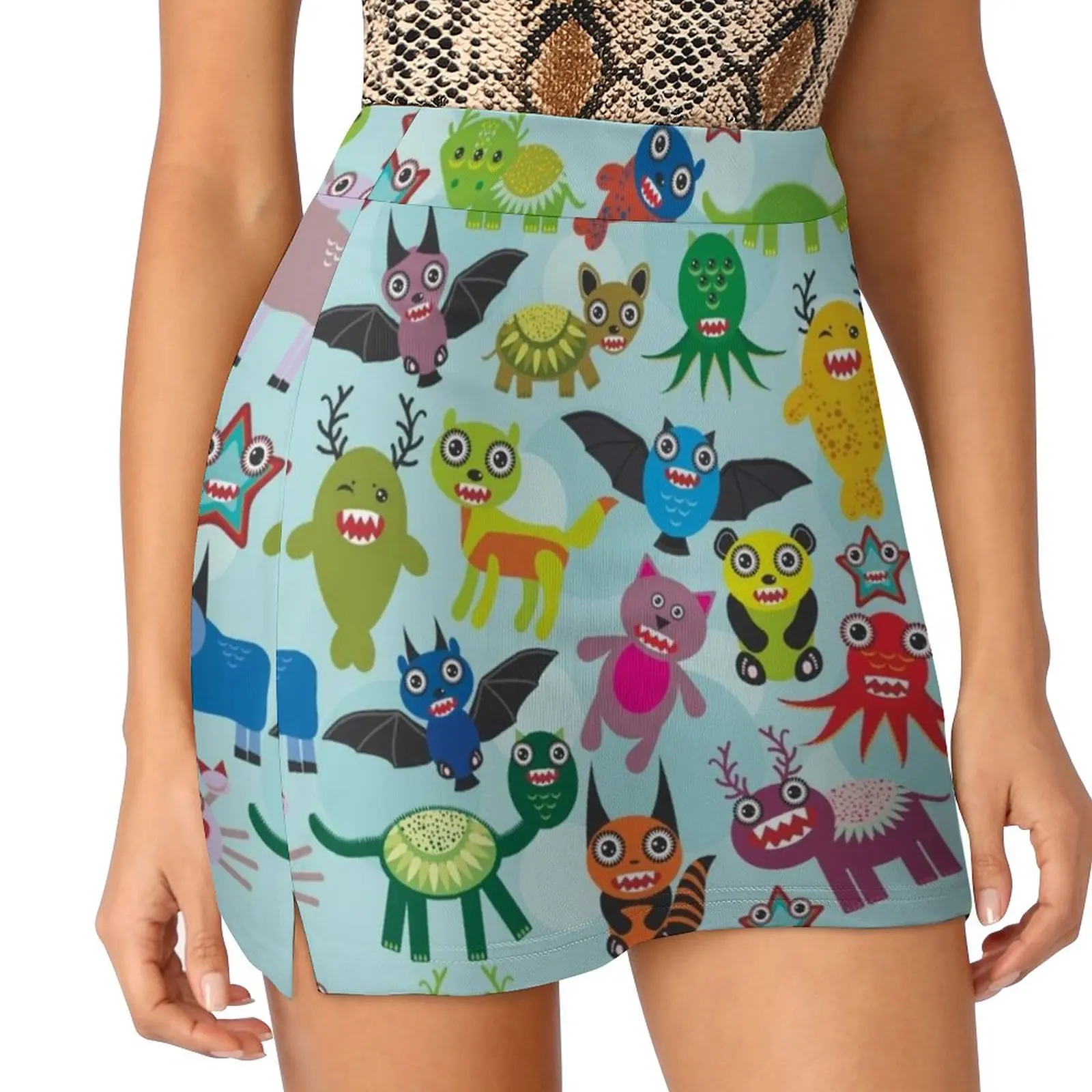 Cartoon Monsters Cute Cartoon Monsters Seamless Pattern On Skirts Woman Fashion 2022 Pant Skirt Mini Skirts Office Short Skirt