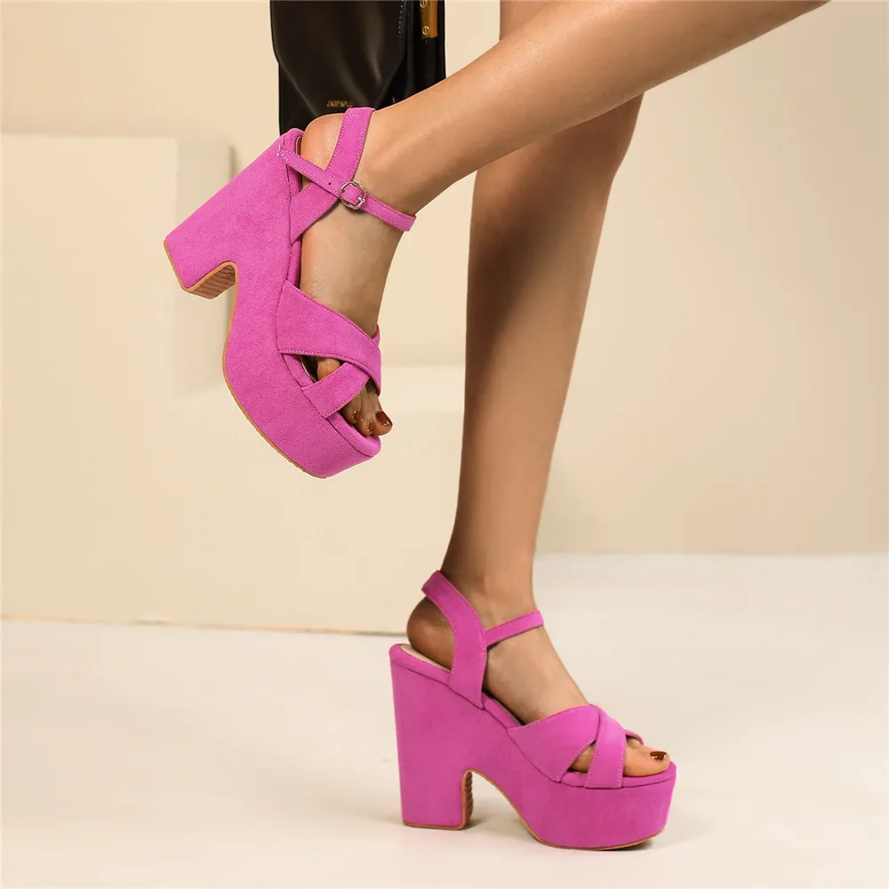 2024 New Bohemia Style Vacation High Heels Summer Ankle Strap Buckle Party Sandały Platforma Buty na koturnie Kobiety Rozmiar 34-43