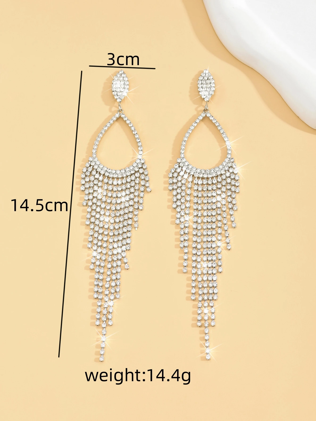 2pcs women\'s jewelry rhinestone tassel earrings, suitable for women\'s banquet and party accessories