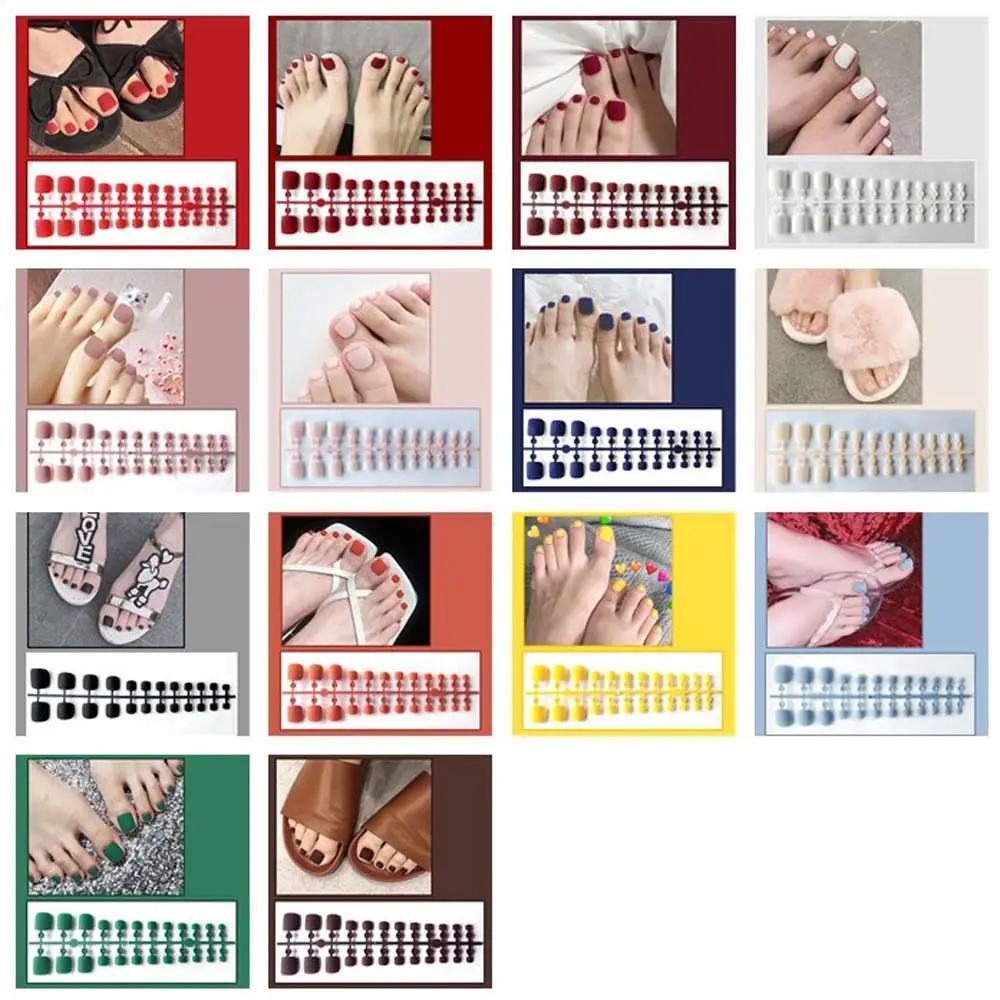 Toenails DIY Nail Art Tip Manicure Matte False Toenails Solid Color Nails Patch Full Cover False Nails Frosted Fake Toe Nails