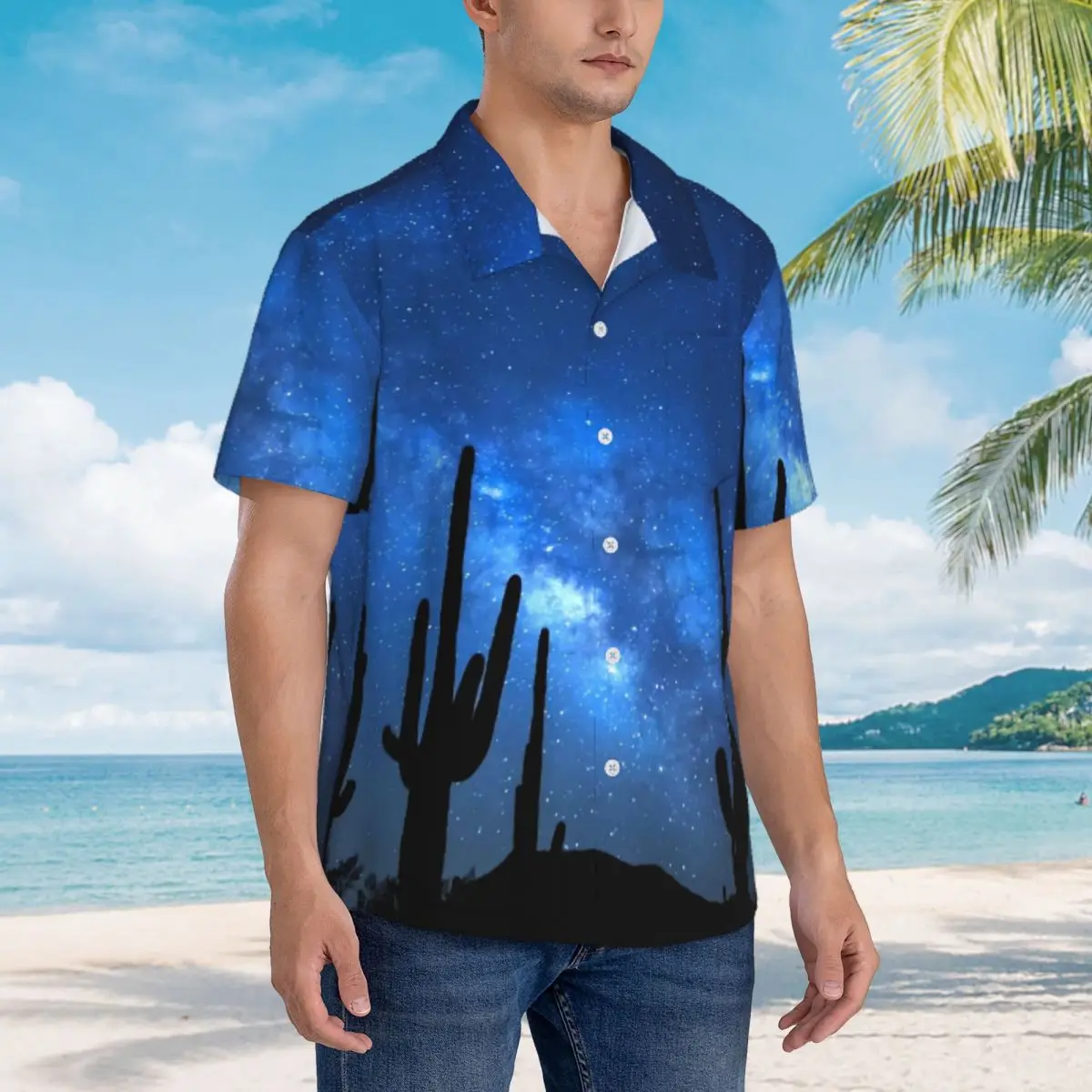 Camisa hawaiana para vacaciones, blusas del desierto por la noche, camisas informales clásicas de la Vía Láctea, ropa de moda coreana de manga corta para hombre