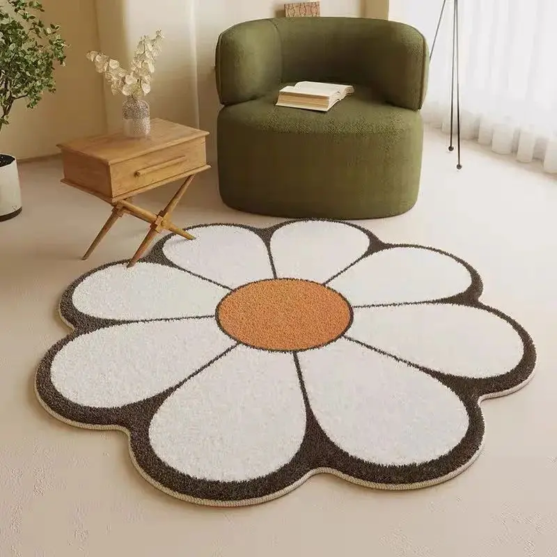 VIKAMA Nordic Imitation Cashmere Carpet Lovely Sun Flower Living Room Coffee Table Mat Special-Shaped Bedroom Bed Blanket