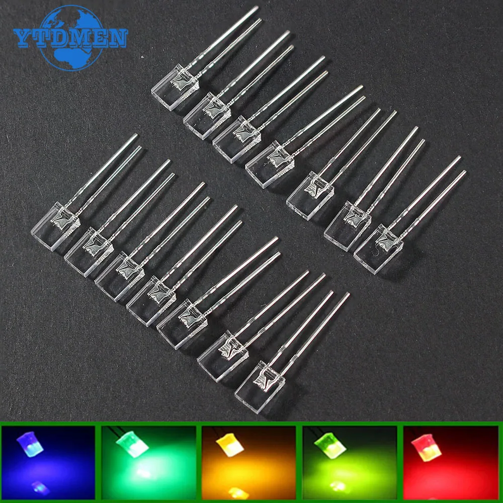 100PCS LED Diodes 2X5X7 Square 5-Color Light-Emitting Diode LED Kit White Yellow Red Green Blue Electronic DIY