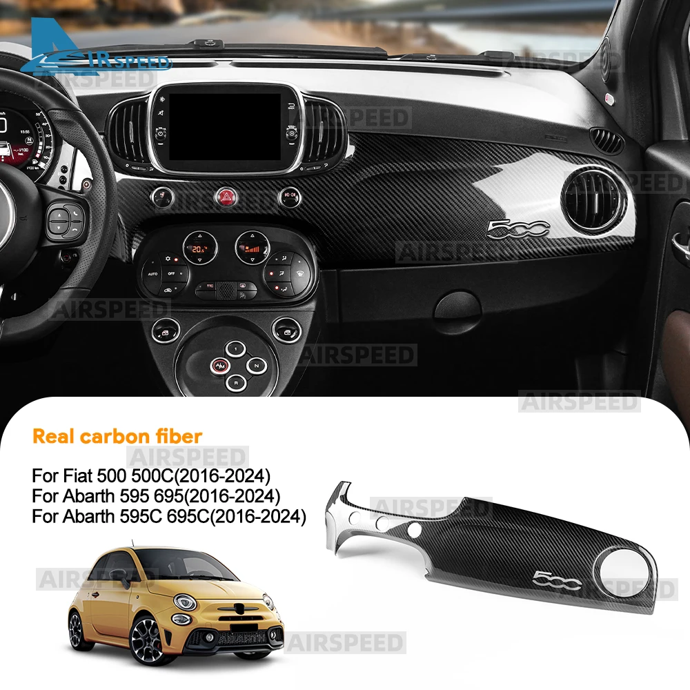 Real Dry Hard Carbon Fiber Sticker For Abarth 595 695 595C 695C/Fiat 500 500C 2016-2024 LHD Car Co-Pilot Dashboard Trim Panel