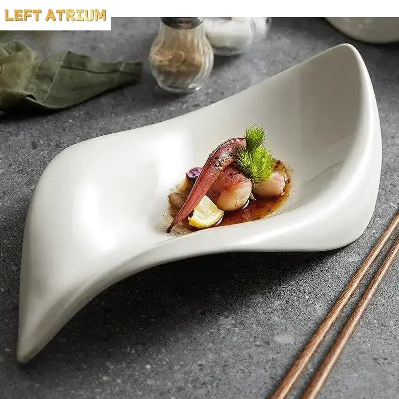 Ceramic Dinner Plate Restaurant Irregular Serving Salad Snack Dish Dessert Sashimi Plates Solid Color Tableware