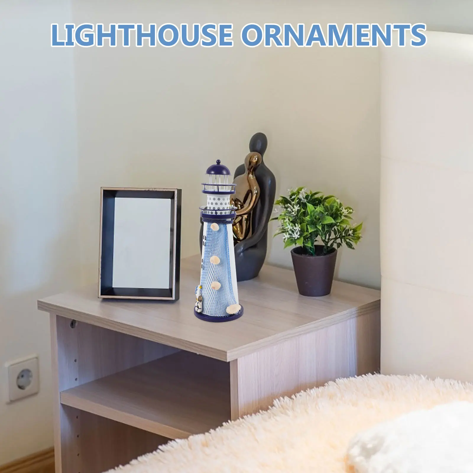 

Large Size Iron Lighthouse Ornament Shining Craft Decoration for Home Store Creative Funny Home Lighthouse Ornament