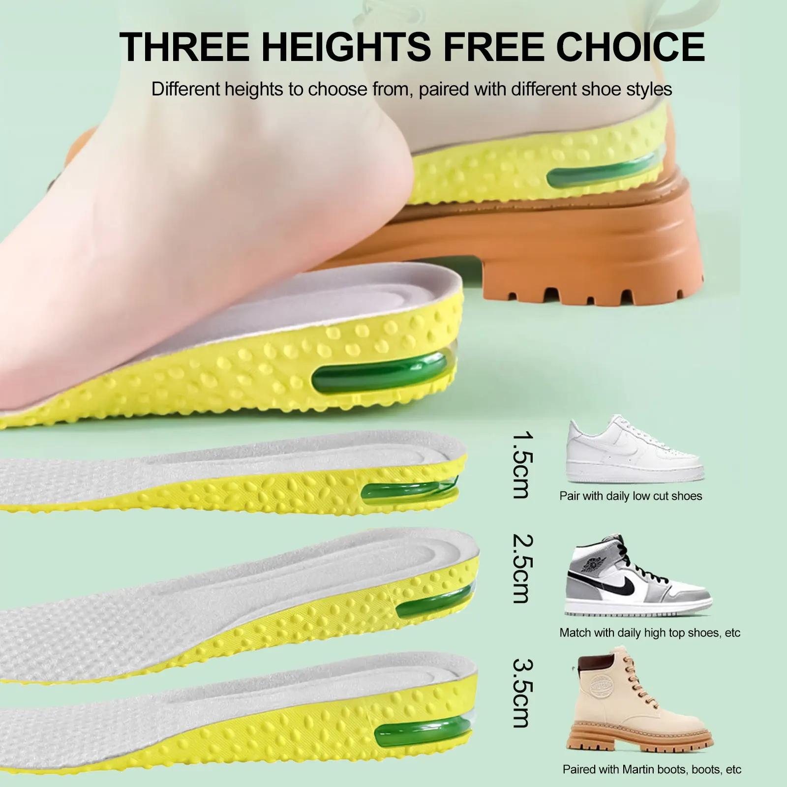 Air Cushion Heightening Insole Men/Women Invisible Shock Absorption Pressure Resistance High Elasticity Comfortable Shoe Inserts