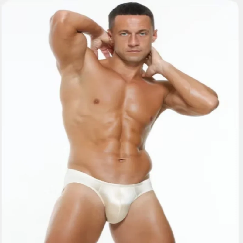 4PCS Men's Convex Pouch Sexy Shinny Underwear Briefs Smooth Low-rise Panties Breathable Cool Solid Color Elasticity Underpants