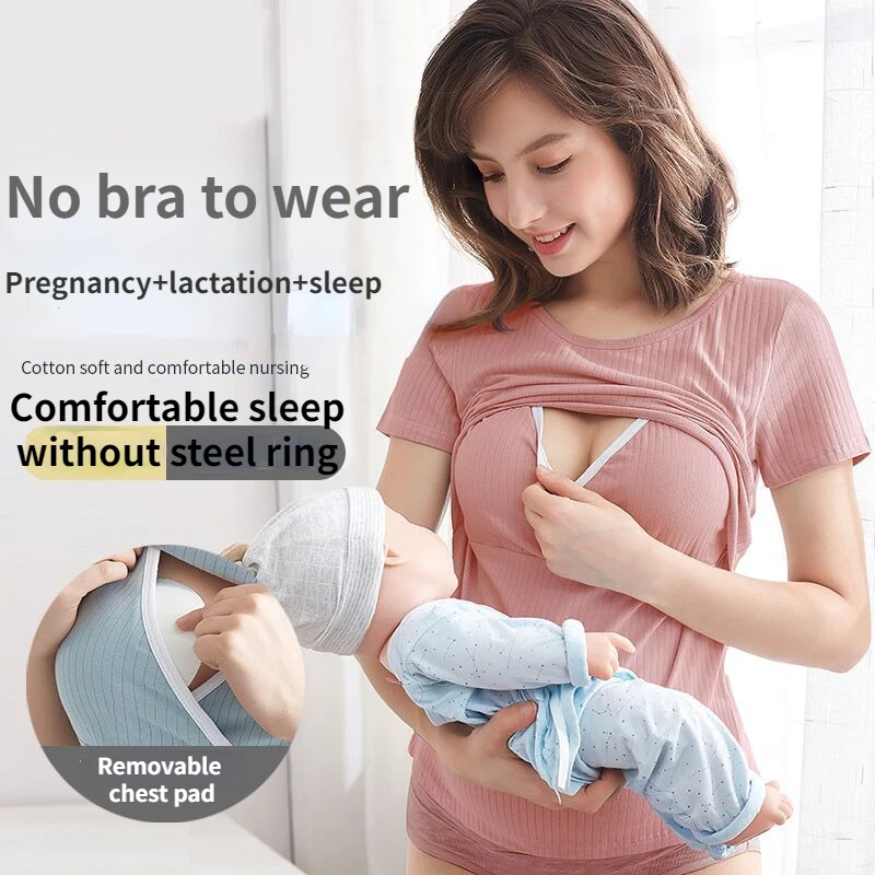 

2023 Summer Maternity Clothes Pure Color Short Sleeve Breastfeeding Tops for Pregnant Women Casual and Loose Nursing T-shirt