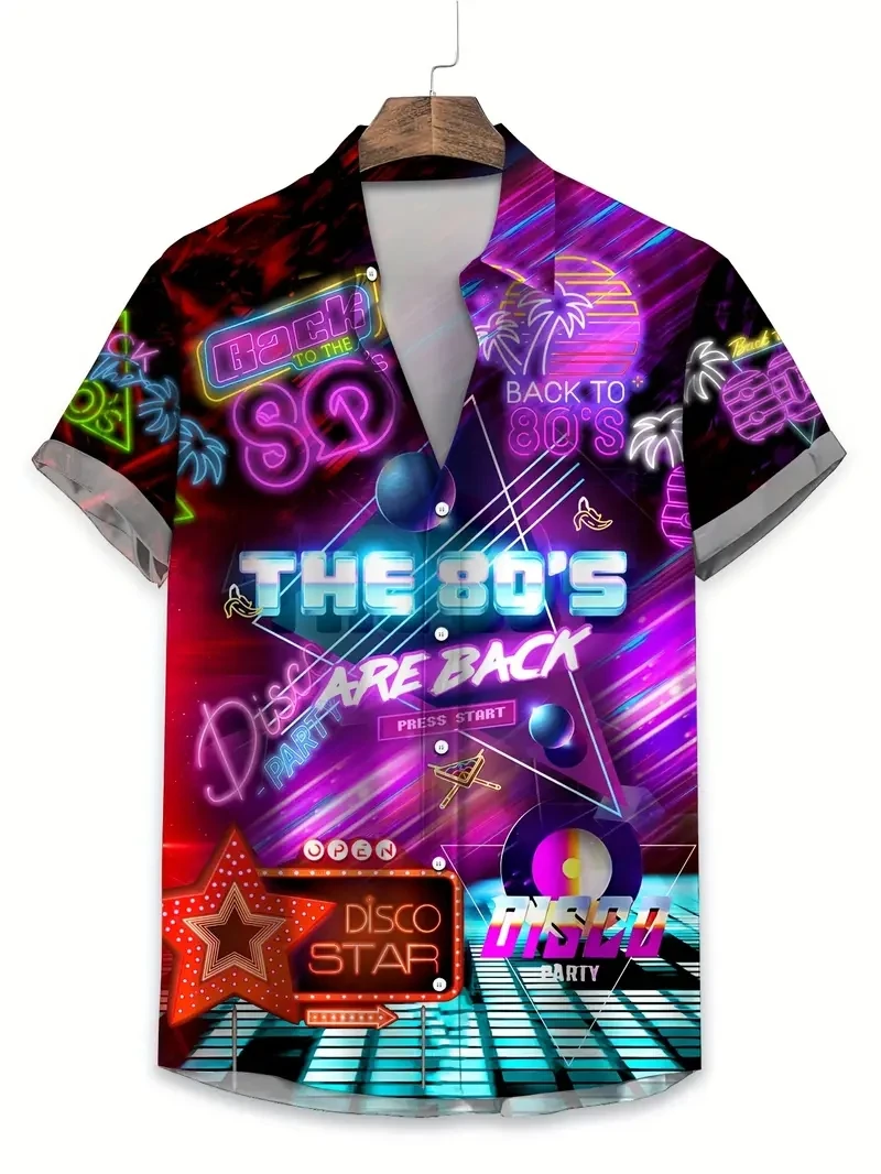 3D Printed Colorful Music Hawaiian Shirts For Men Cool 80s 90s Patterns Blouse Summer Vacation Short Sleeves Tops Aloha Shirts