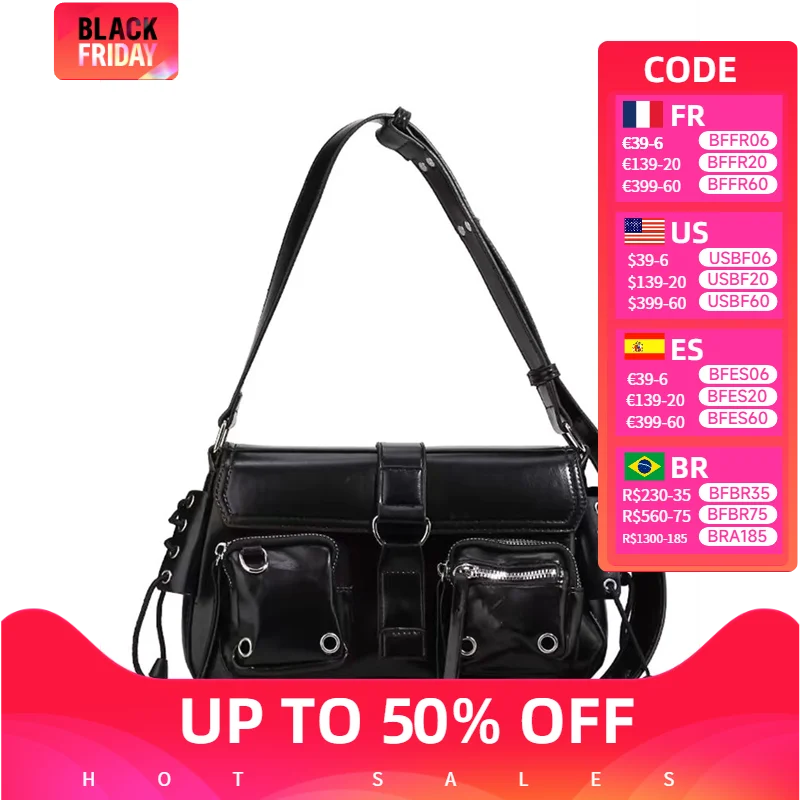 2024 Harajuku Vintage Gotico Nero Y2K Borsa a mano coreana Estetica Elegante Punk Portafoglio Borsa Borse a tracolla Tendenza Tote Borse