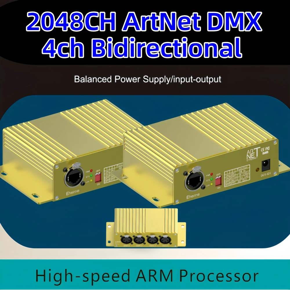 ArtNet to DMX 2048CH DMX512 ArtNet Ethernet Lighting Controller 4ch Bidirectional Controller Dimmer Disco Lighting
