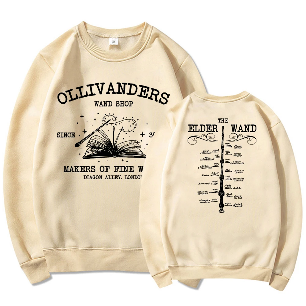 Ollivanders 지팡이 상점 스웻셔츠, 마법사 책 상점 맨투맨 마술 지팡이 후디, 긴 소매 빈티지 그래픽 후디, HP 선풍기 선물