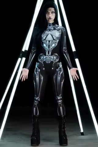 Zawaland Robot Game Digital Printing Bodysuit Fancy Catsuit Adult Cosplay Costume Zentai Jumpsuit Women Halloween Funny Clothes