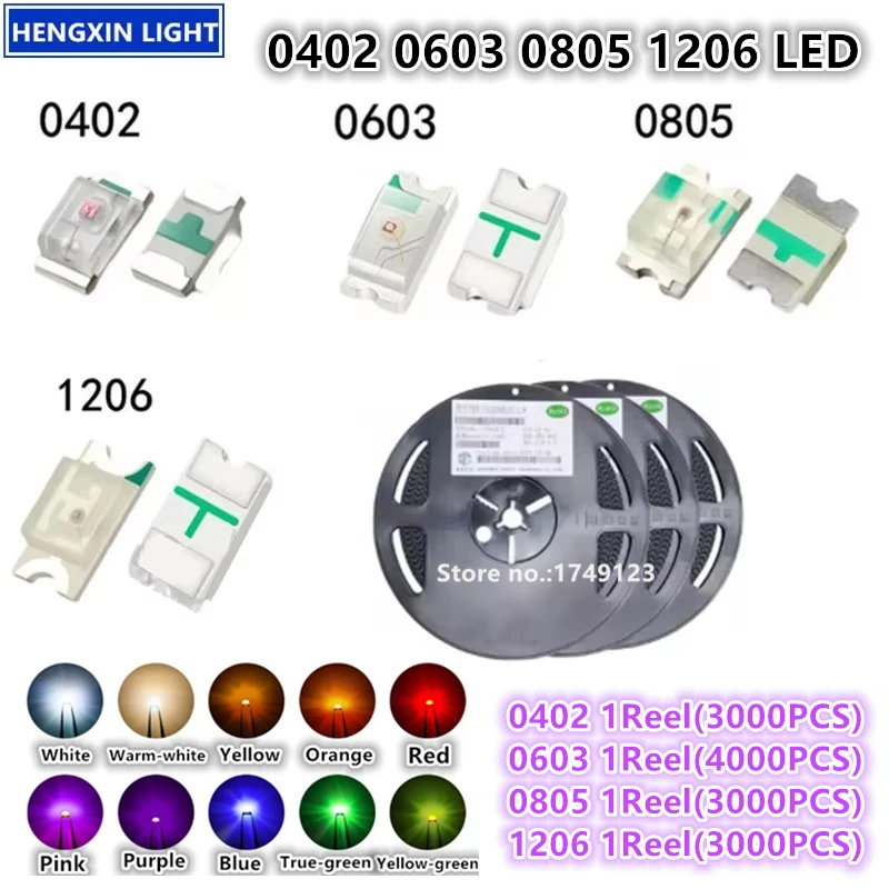 Full Reel Super Bright 0402 0603 0805 1206 SMD LED, Yellow-green Warm-white Orange , Light Emitting Diode Clear LED Light Diode
