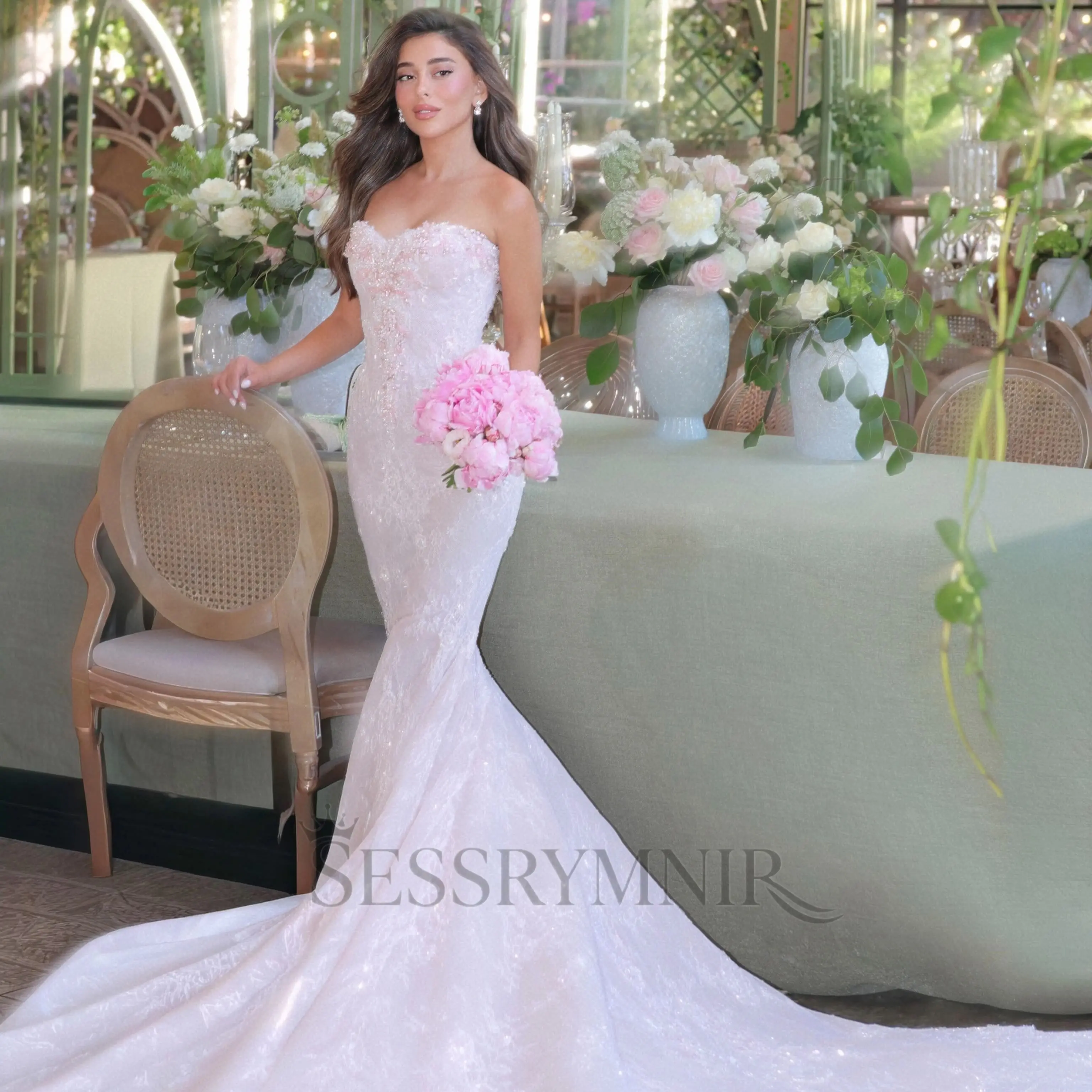 SESSRYMNIR Women'S Formal Evening Gowns Customize Sweetheart A-Line Evening Dresses Luxury Sleeveless Court Train Prom Dress