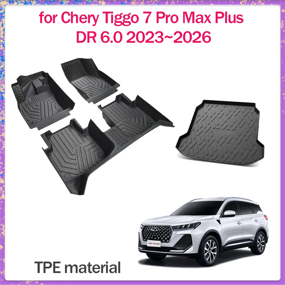 Tappetini per Auto Chery Tiggo 7 Pro Max Plus DR 6.0 2023~2026, Rivestimento Interno Impermeabile, Tappeto per Bagagliaio, Accessori Personalizzati