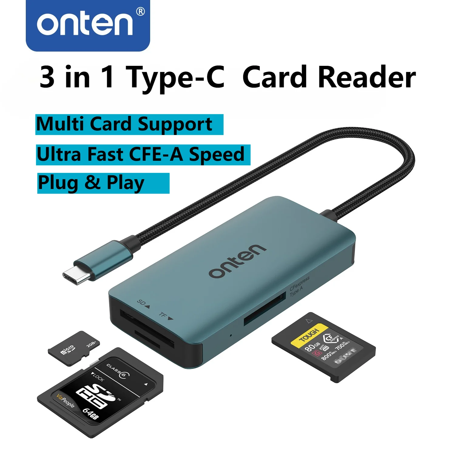 ONTEN CFexpress Type A Card Reader 3 In 1 Type C SD TF Micro SDXC UHS-I High Speed 668MB/s OTG Memory Card Reader For  Laptop