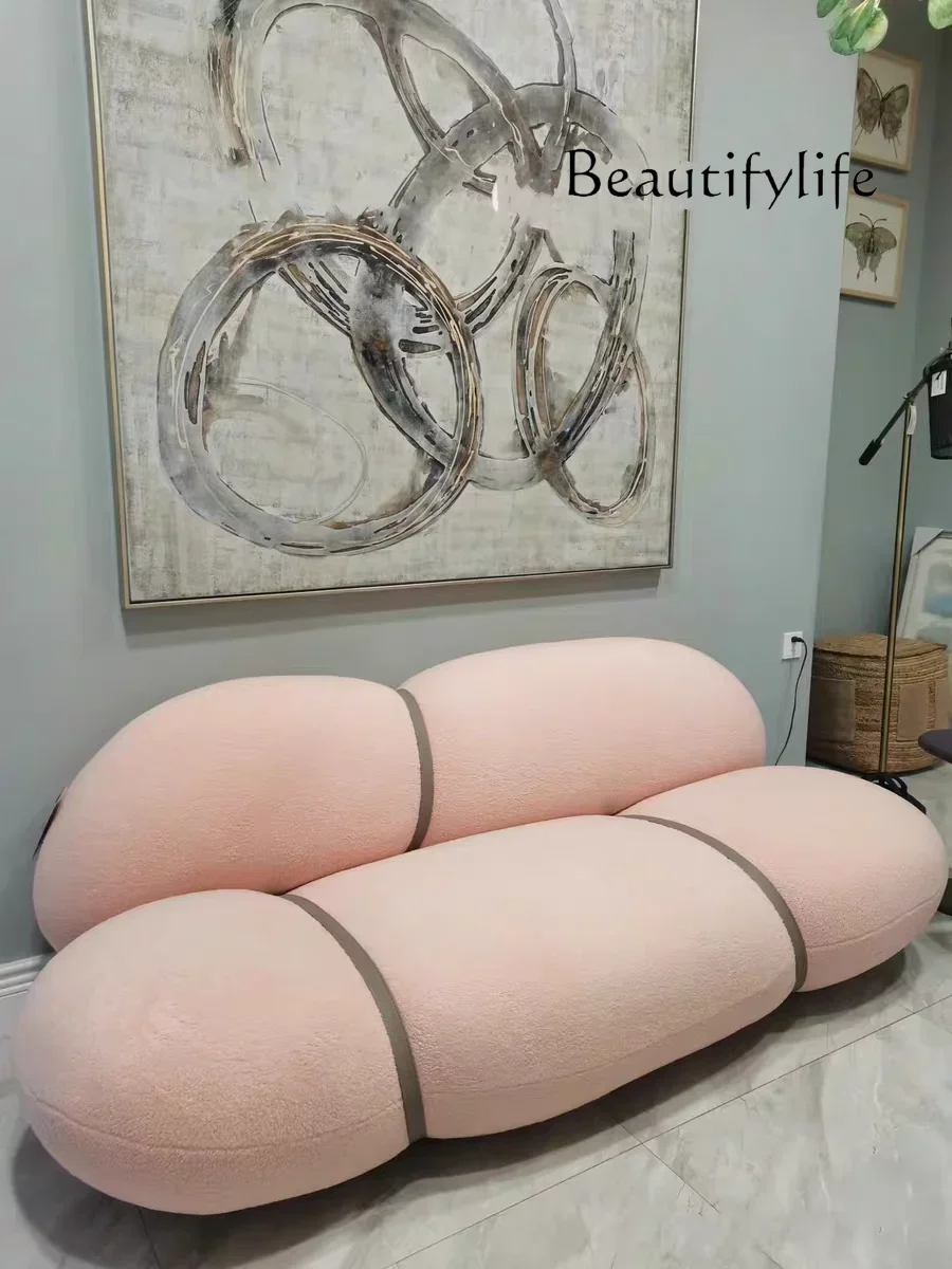 A44 Nordic cream style lamb wool sofa small apartment living room balcony bedroom  wind straight row sofa