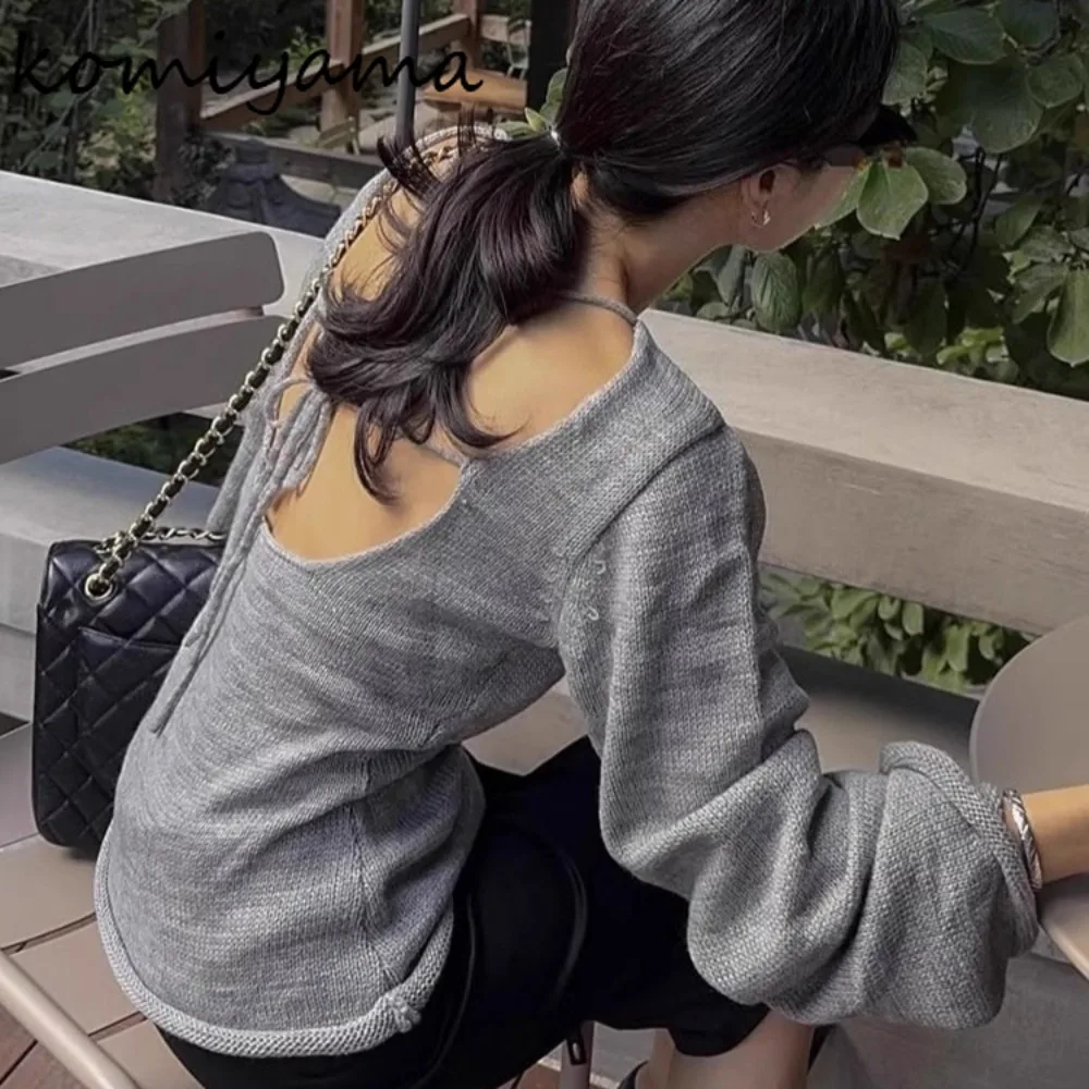 

Sexy Openback Ropa De Muje Soft Knit Roupas Long Sleeve Sweater Korean Chic Woman Clothes Elegant Fashion Feminino Sueter