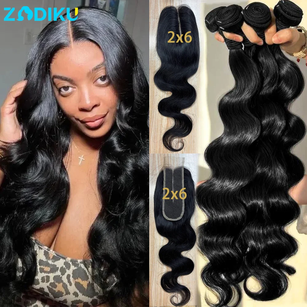Body Wave Bundles Human Hair With Closure Raw Hair Bundles 100% Human Hair 3/4 Brazilian Human Hair Bundles 2x6 Hd Lace Closure view 2