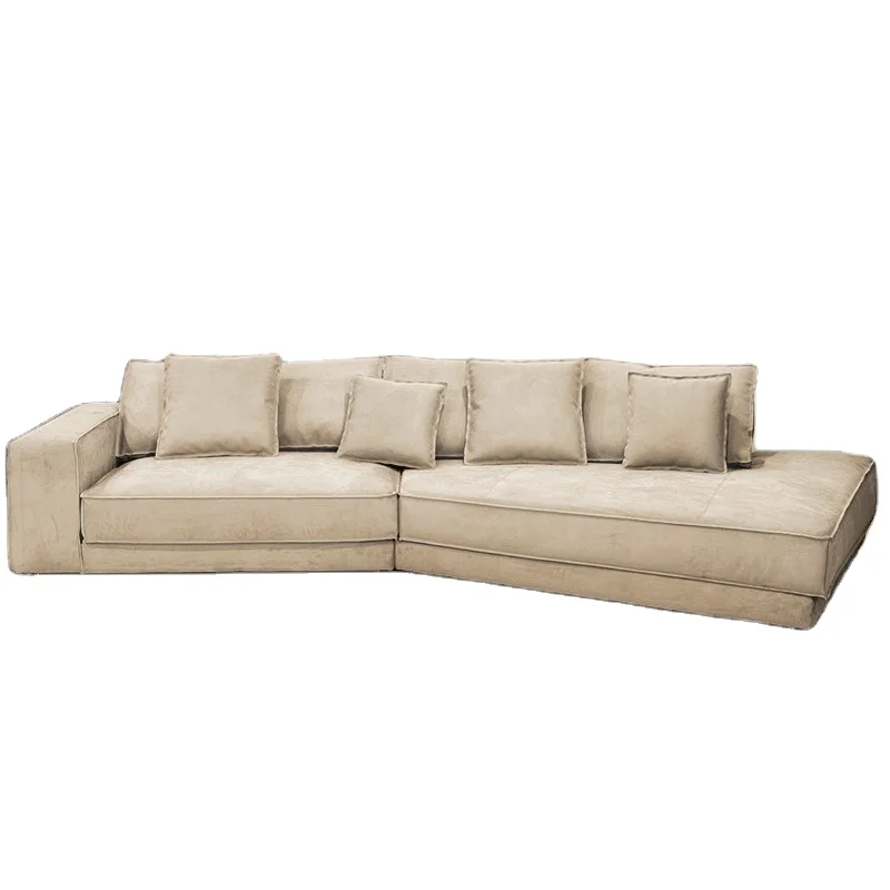 /Best-Selling Italian Minimalist Fabric Sofa Set Full Leather Matte Fabric Irregular Shape HighDensity Sponge Filled Wooden Legs