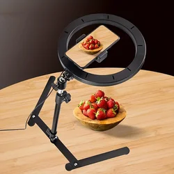 1pc 10 Inch Selfie Ring Fill Light, Dimmable LED Ring Light With Phone Holder, Adjustable Desktop Overhead Tripod Stand For YouT