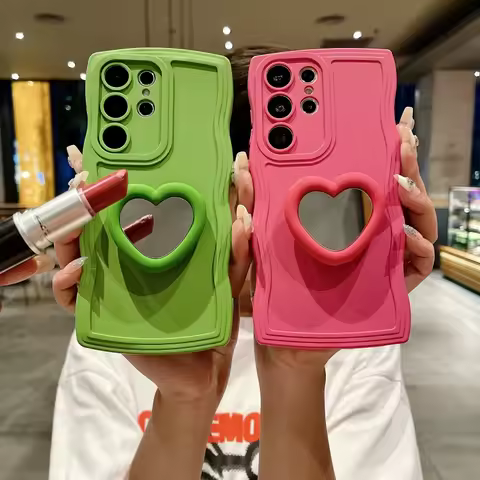 Mirror Love Heart Bracket Case For Samsung Galaxy A16 A35 A54 A55 A53 A56 A36 A52 S25 S24 S23 FE Ultra Plus S22 S21 Wave Cover