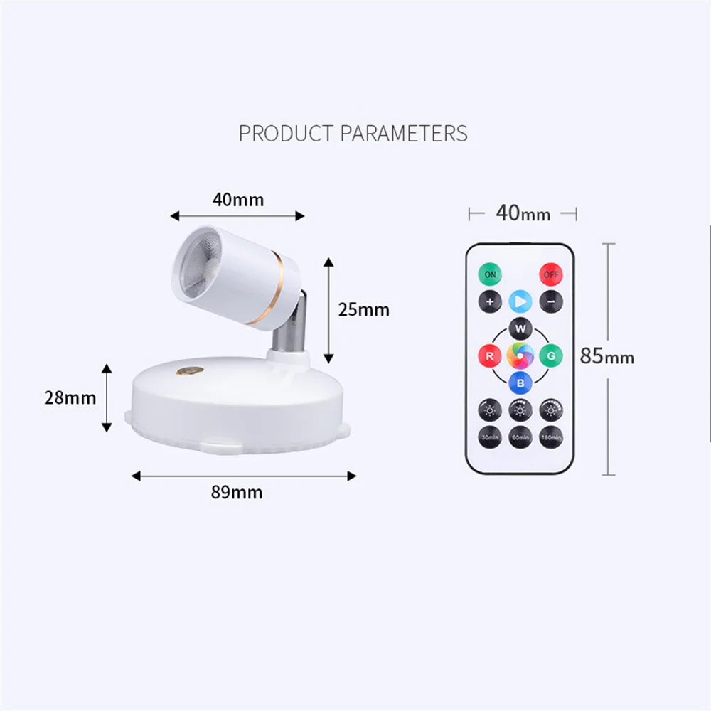 RGB Color LED Downlight with Remote, Wireless Spot Light, Battery Powered, Rotatable Wall Lamp for Foyer,Background, 2 Packs