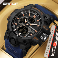 SANDA 6198 Watch Fashion Trend Dual Screen Multi functional Outdoor Sports Multi functional Waterproof Electronic Men's Watch