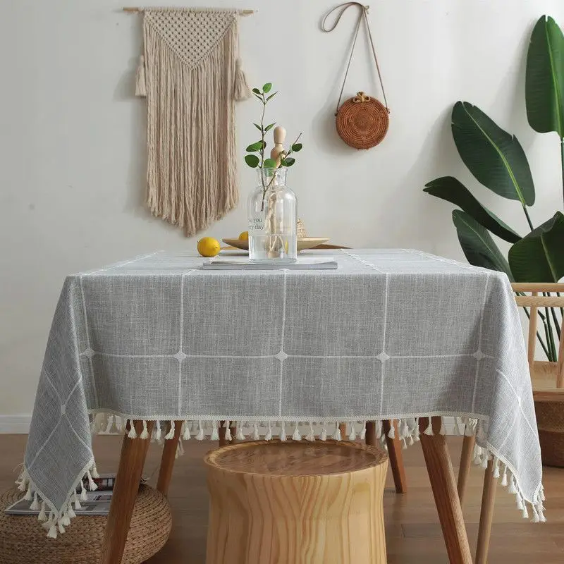 

Cotton Linen Three-dimensional Jacquard Tablecloth,With Tassel Rectangle Table Cloths for Kitchen Dinner,Party Holiday Christmas