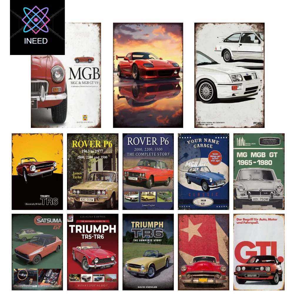 

INEED Classic Car Metal Tin Signs Wall Decor Racing Poster Plaque Vintage Iron Painting Decoration for Garage Home Room Club Bar
