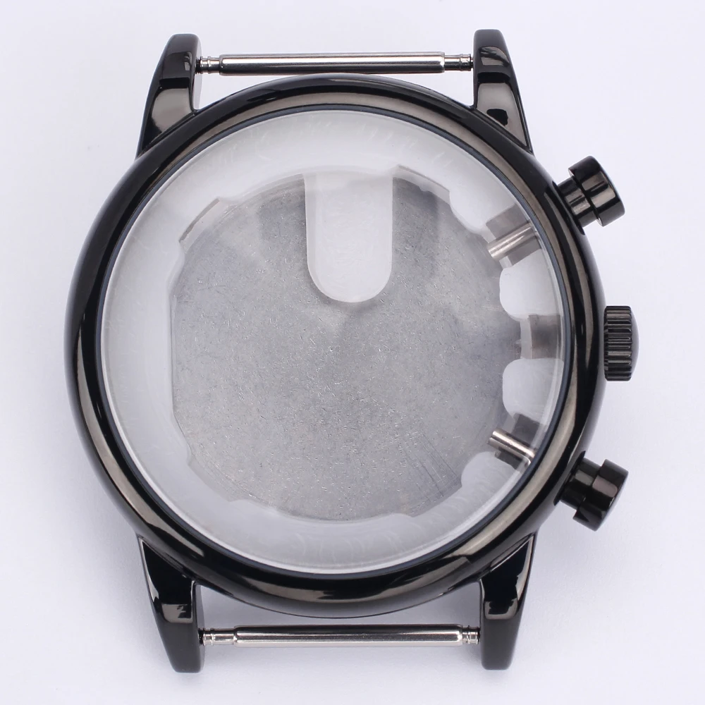 43mm Silver/Black Watch Case Stainless Steel Case Watch Accessories Parts Fit Miyota Quartz Movement JS25 Electronic Movement
